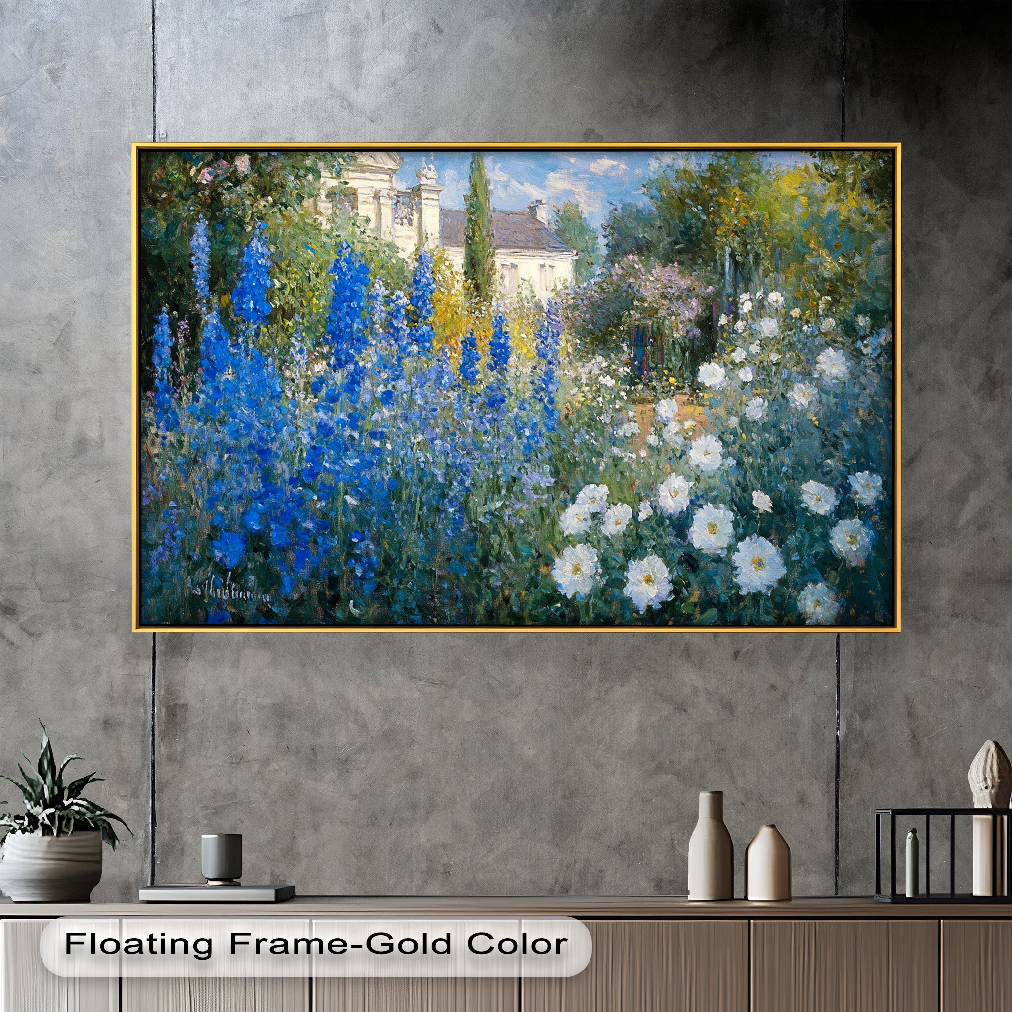 Blue Delphinium Impressionist Oil Painting - Handmade Floral Wall Art for Living Room, Bedroom & Office Decor