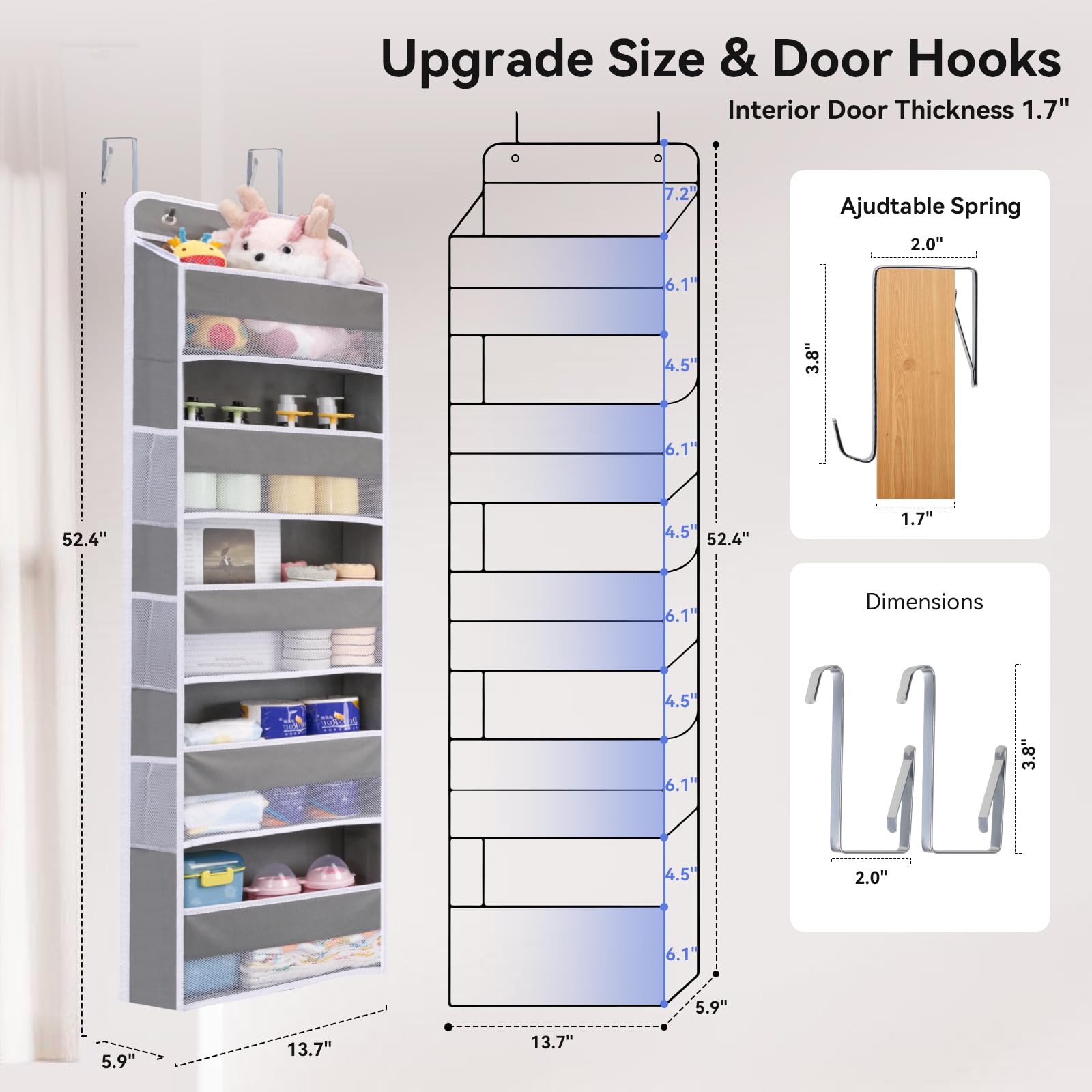 WishJazz 2-Pack Heavy Duty Over The Door Organizer - 5-Shelf Storage Hanger with Anti-Tilt Design Holds 45 lbs - Space Saving Closet, Bathroom, Nursery, RV & Pantry Organizer for Shoes, Toys & Baby Essentials - Perfect for Small Spaces & Home Organization