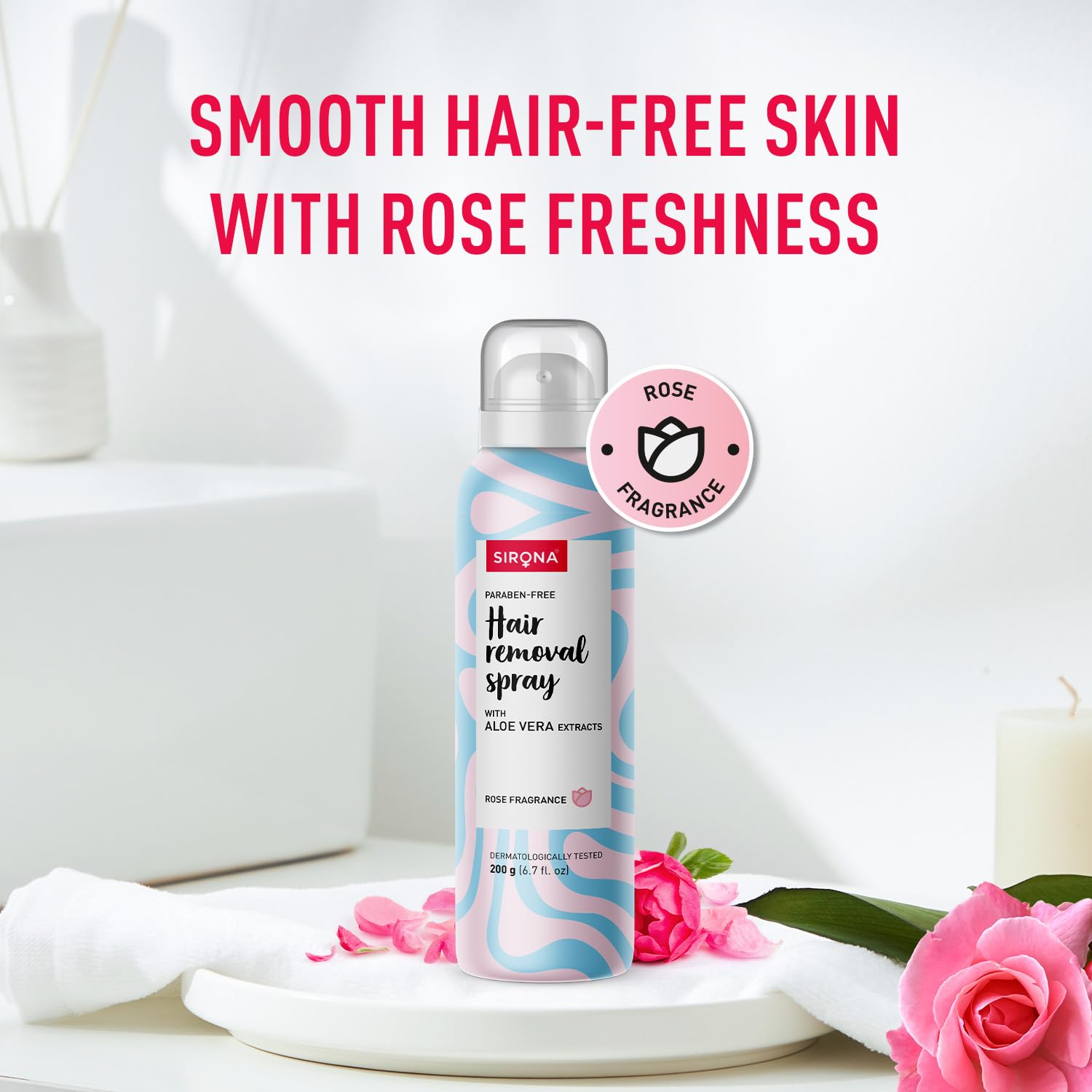 Sirona Hair Removal Spray Foam with Aloe Vera & Rose Extract | 10-Minute Hair Remover for Legs, Arms & Underarms | Paraben-Free & Dermatologist Tested | 200ml | Smooth Skin for Summer Dresses & Beach Vacations