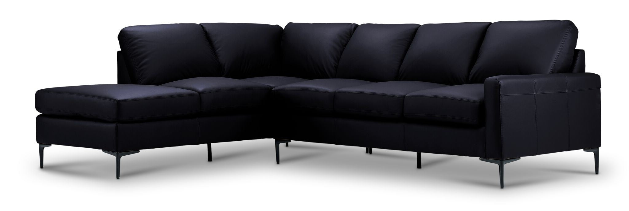 Premium Chito Leather 2-Piece Sectional Sofa with Left Facing Chaise in Raven Black - Modern Living Room Furniture for Home Theater & Family Gatherings