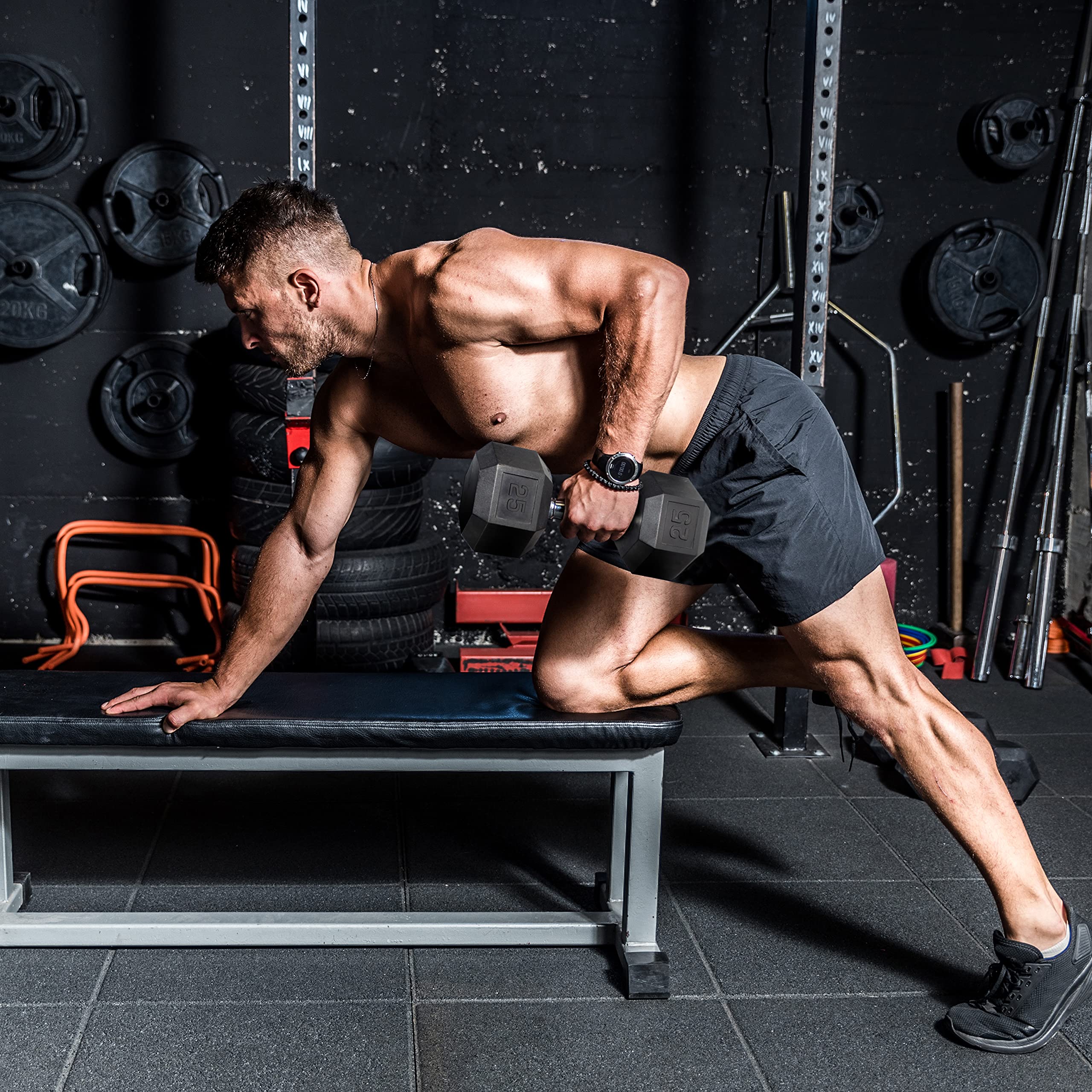 CAPHAUS 5-25 lb Adjustable Dumbbell Set with A-Frame Storage Rack - Solid Hexagon Free Weights for Home Gym, Strength Training - Cast Iron Rubber Coated Weights for Men & Women - Perfect for Small Spaces, Apartment Workouts & Weight Lifting Training