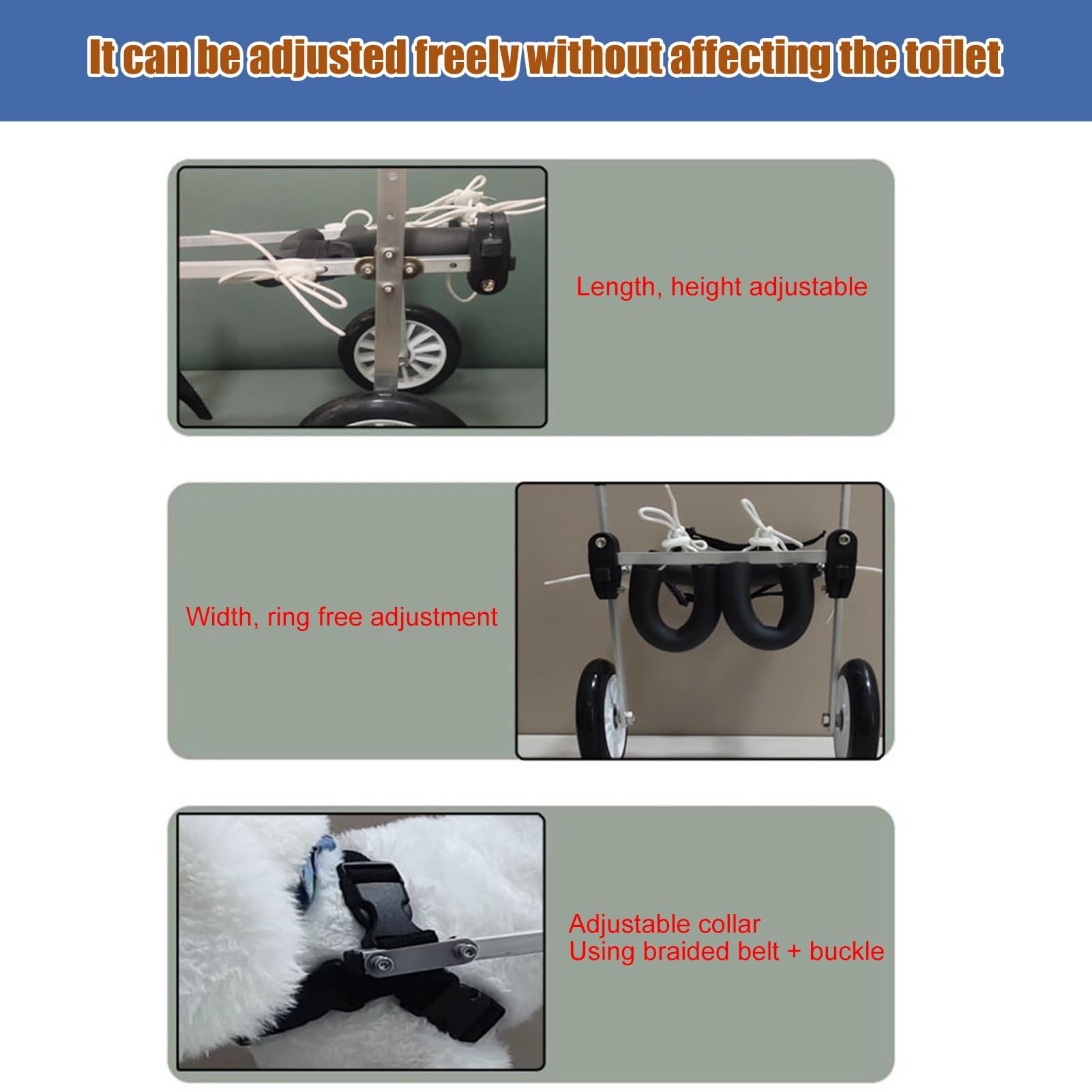 Adjustable Dog Wheelchair - Aluminum Pet Cart for Paralyzed Pets - XXS Size for Small Dogs