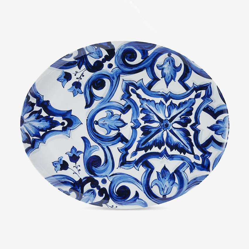 Dolce & Gabbana Casa Blue Mediterraneo Fiore Oval Serving Plate - Elegant Italian Ceramic Appetizer Dish for Entertaining, Dinner Parties & Home Decor