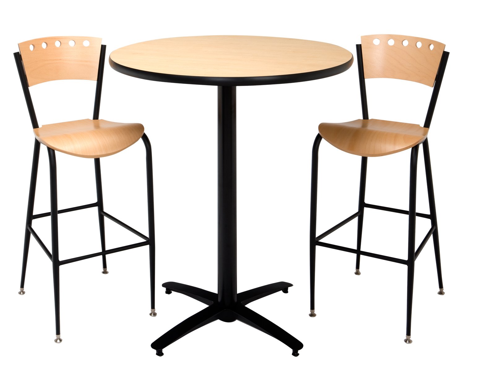 KFI Seating 36-Inch Round Bar Height Pedestal Table with Arched X Base - Commercial Grade Natural Laminate Top | Made in USA | Perfect for Restaurants, Bars & Outdoor Dining Areas