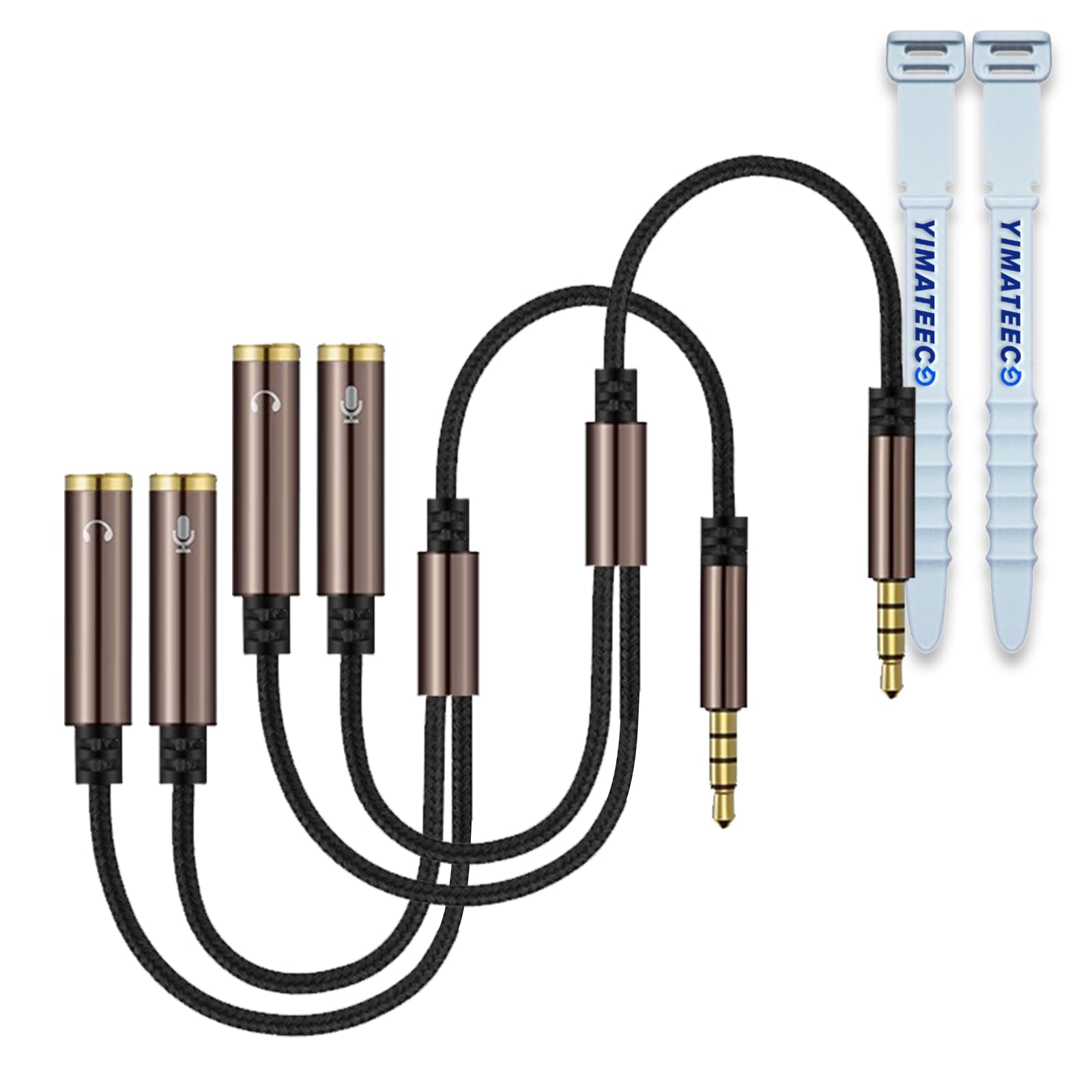3.5mm Headphone Splitter 1 Male to 2 Female - Audio Mic Adapter for Gaming, Laptop, PC, PS4, Xbox, Phone & Tablet - 2 Pack Brown - Perfect for Multiplayer Gaming & Music Sharing with Friends