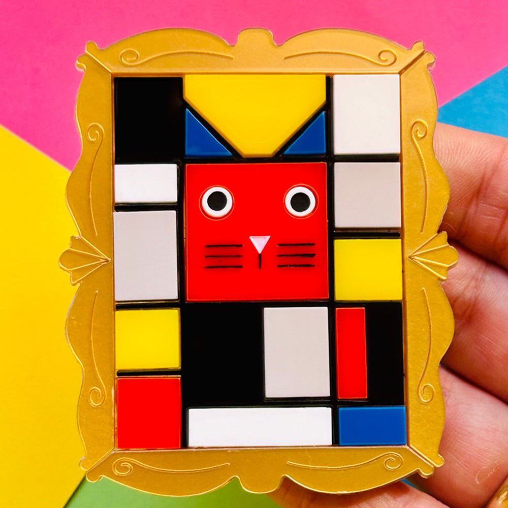 Modern Neoplasticism Style Cat Acrylic Brooch - Unique Artisan Cat Pin for Women | Makokot Design | Perfect Gift for Cat Lovers, Art Collectors & Fashion Accessories