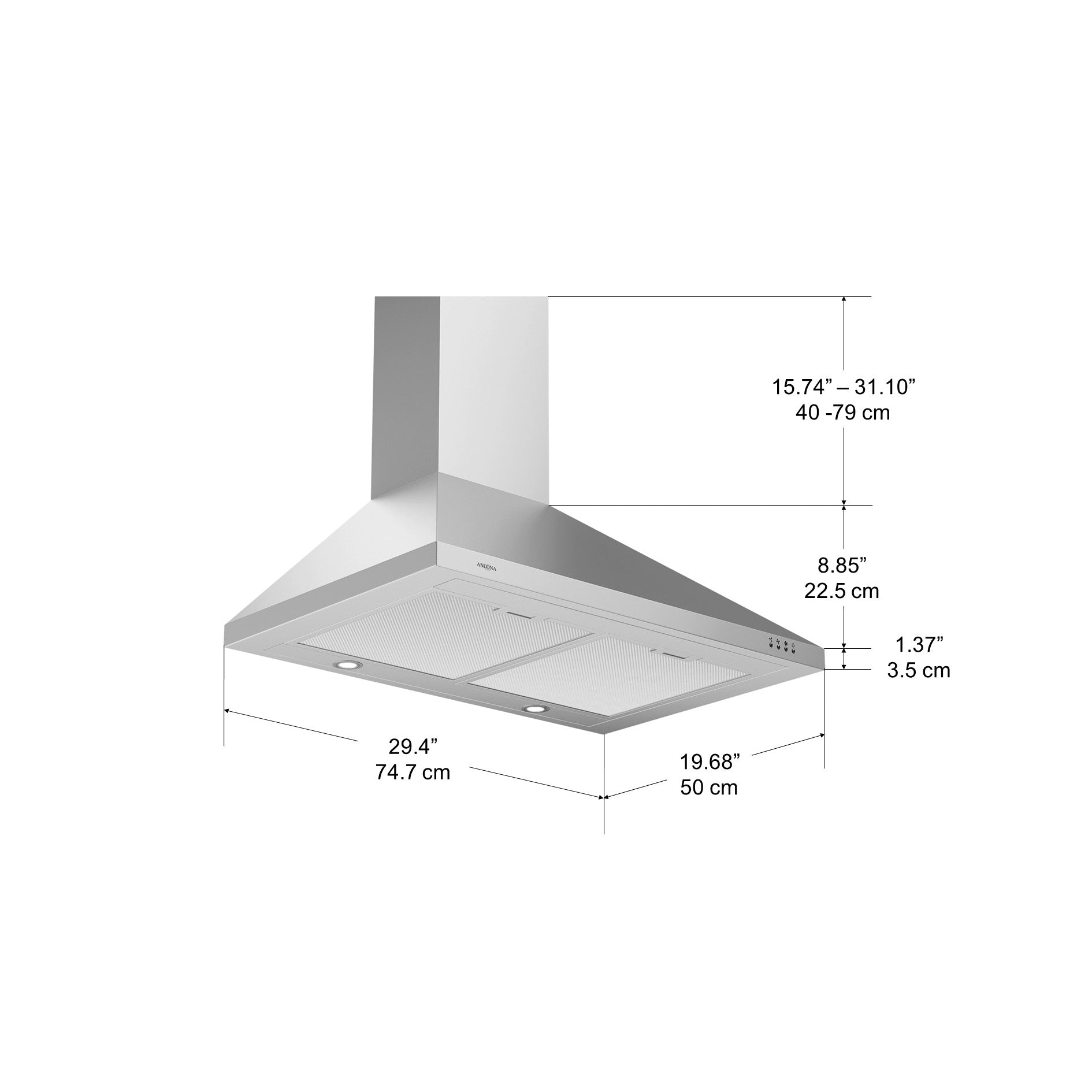 WPP430 30-Inch Stainless Steel Pyramid Style Wall Mounted Range Hood - Perfect for Modern Kitchens & Open-Concept Homes