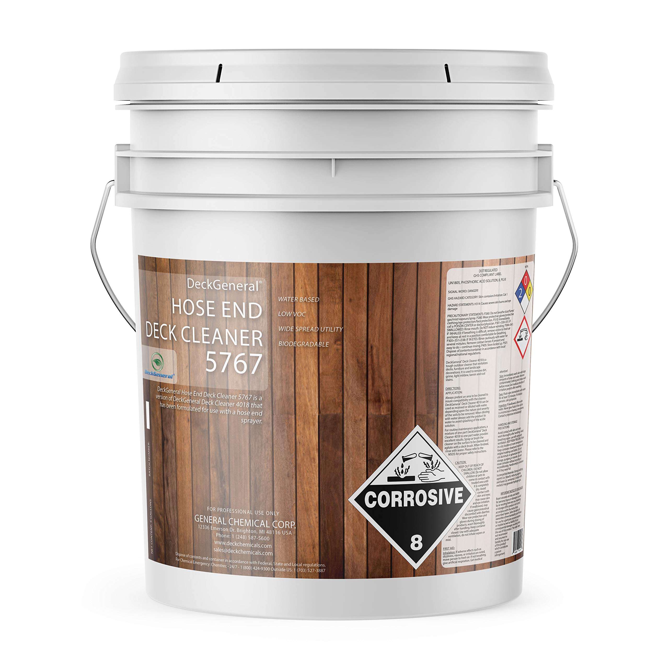 5767 Hose End Deck Cleaner - Water-Based Industrial Grade Deck & Fence Cleaner Brightener for Outdoor Patio Furniture, Porch, Hardwood Restoration (5 Gallon) - Perfect for Cleaning, Brightening & Protecting Wood Surfaces