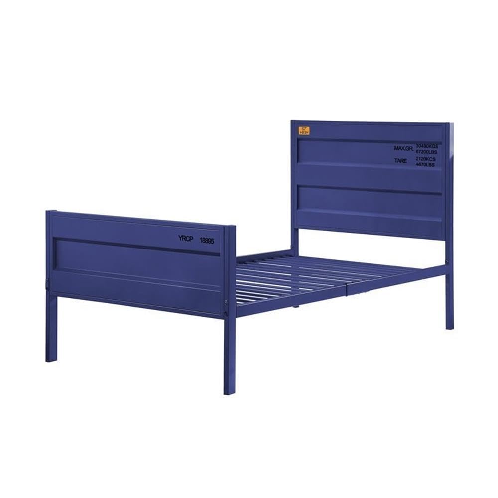BOWERY HILL Modern Industrial Metal Twin Bed Frame with Blue Headboard & Footboard - Perfect for Kids Rooms, Guest Bedrooms & Small Spaces