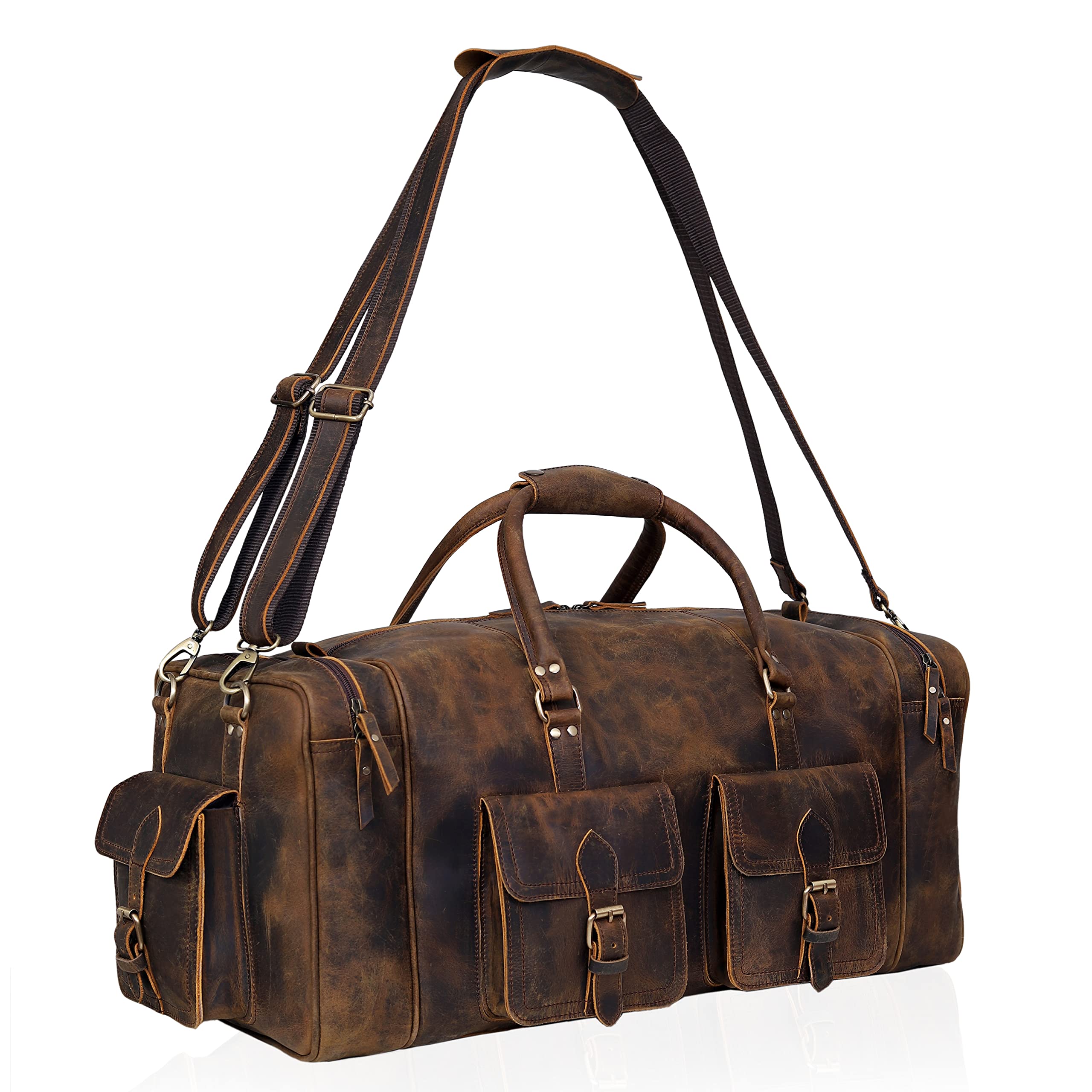 Premium Large Duffle Bags for Men - Genuine Leather Travel Holdall with Spacious Storage - Perfect for Gym, Sports, Weekend Getaways & Business Trips - Durable Carry-On Overnight Bag for Workouts, Travel & Adventure