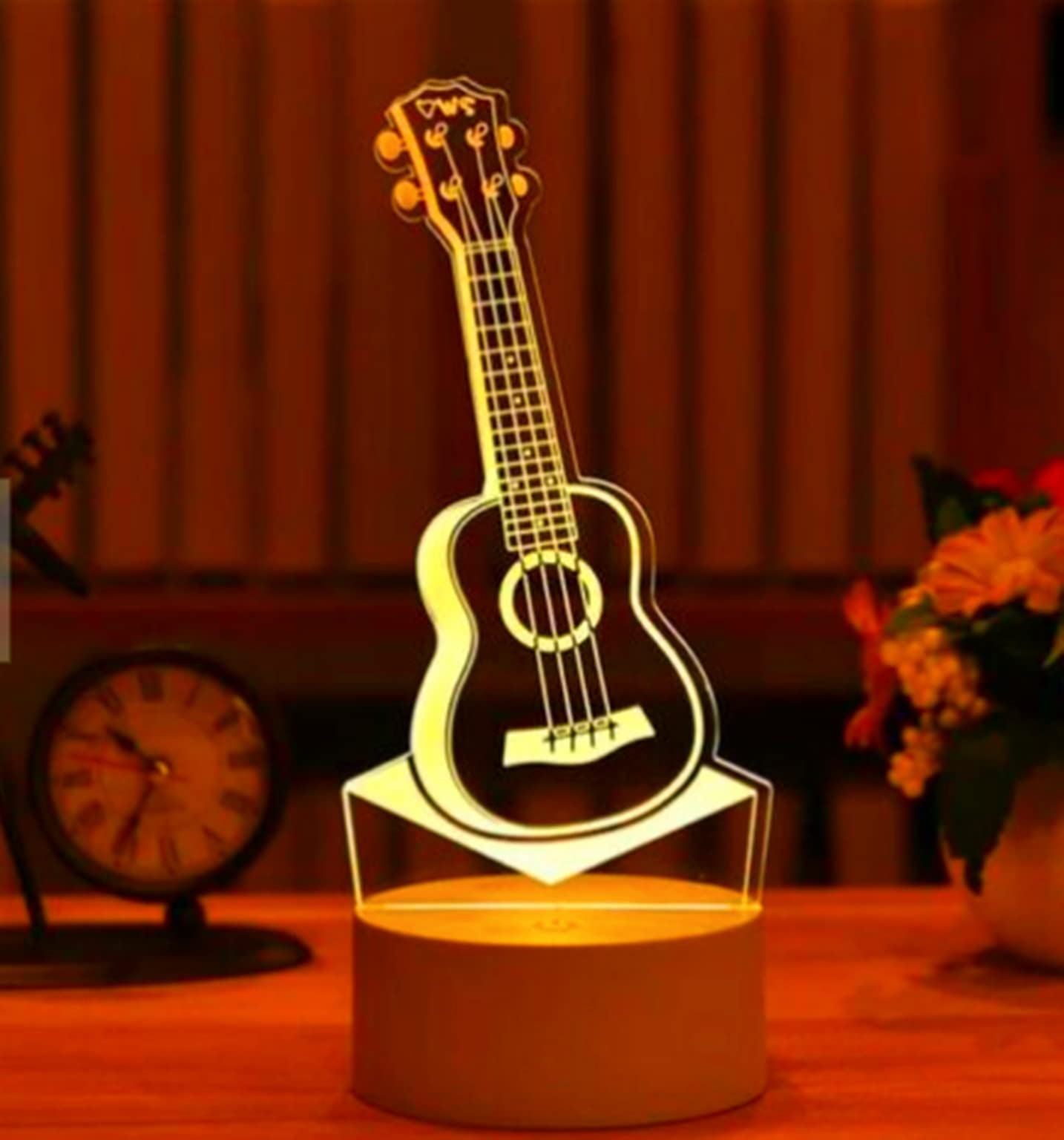 3D Guitar Night Light Lamp - 7 Color Changing LED Illusion Nightlight with Touch Switch, USB Powered Acrylic Table Desk Lamp for Bedroom, Kids Room, Music Studio Decor - Perfect Gift for Musicians & Guitar Lovers