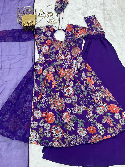 Elegant Violet Printed Kediya Anarkali Palazzo Suit Set for Women | Indian Ethnic Wear | Party, Wedding & Festival Outfit