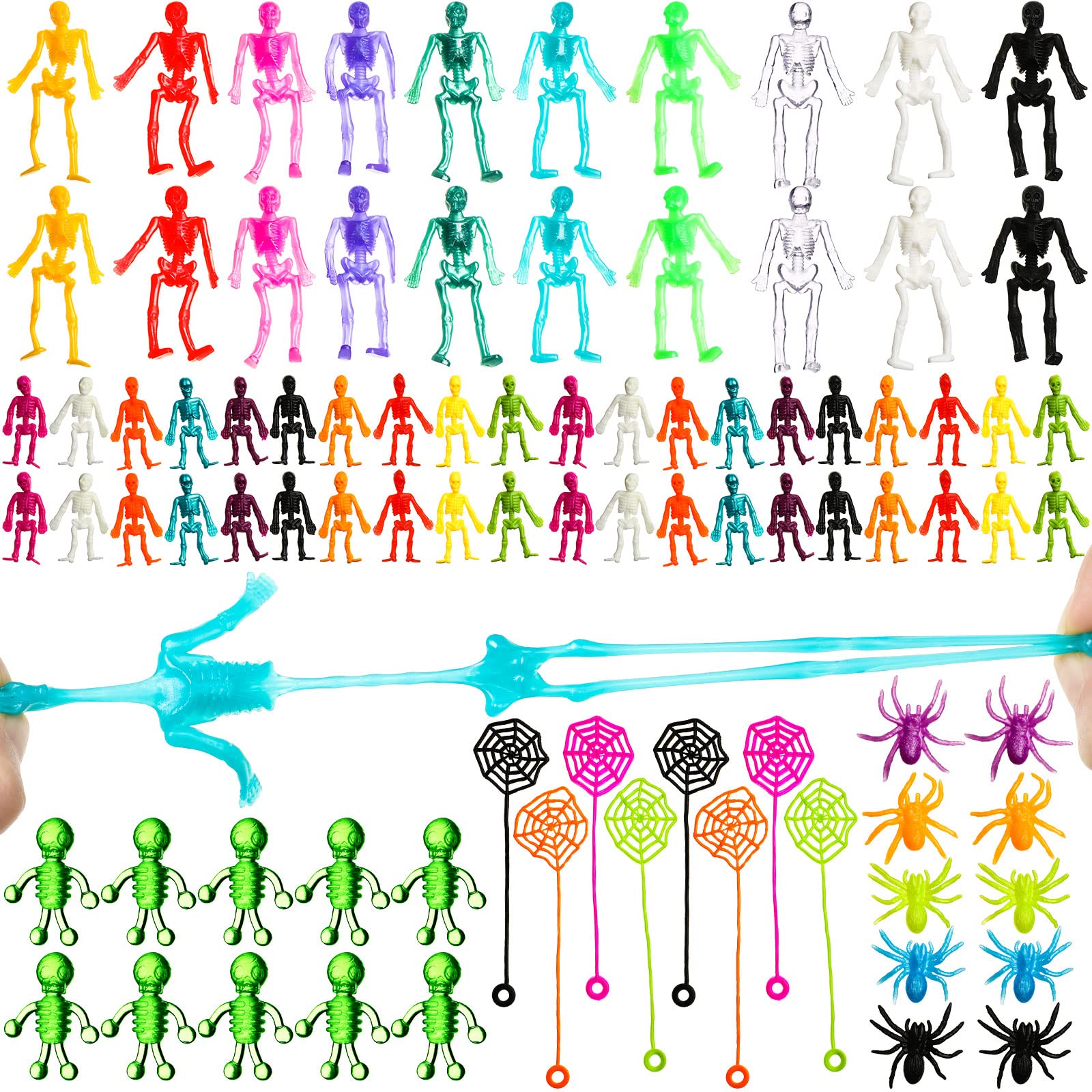 88-Piece Halloween Stretchy Skeleton & Spiderweb Toy Set - Bulk Party Favors, Trick or Treat Goodie Bag Fillers, Classroom Prizes & Pinata Supplies for Kids - Perfect for Halloween Parties, Classroom Activities & Trick-or-Treating Fun
