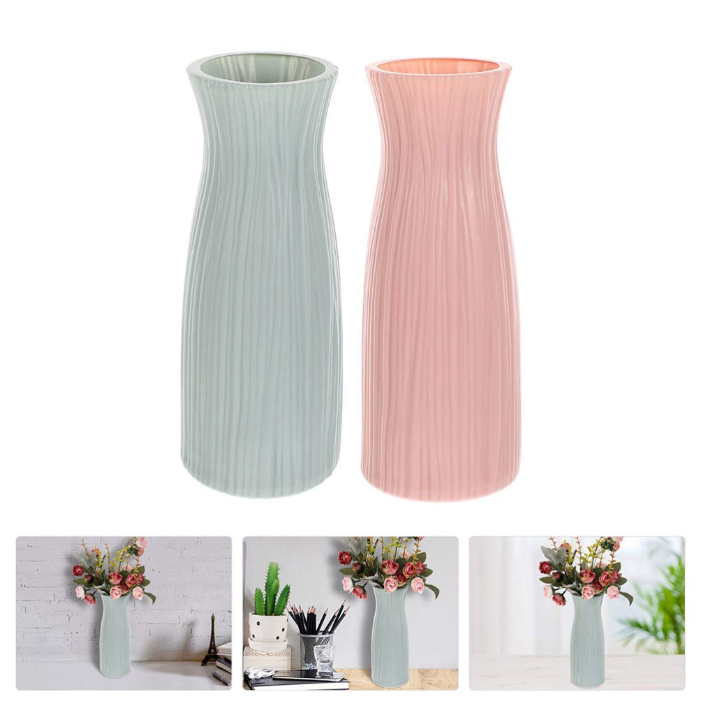 DOITOOL 2-Pack Plastic Flower Vases - Imitation Ceramic Nordic Style Home Decor for Floral Arrangements, Table Centerpiece, Wedding & Living Room Decor (White)