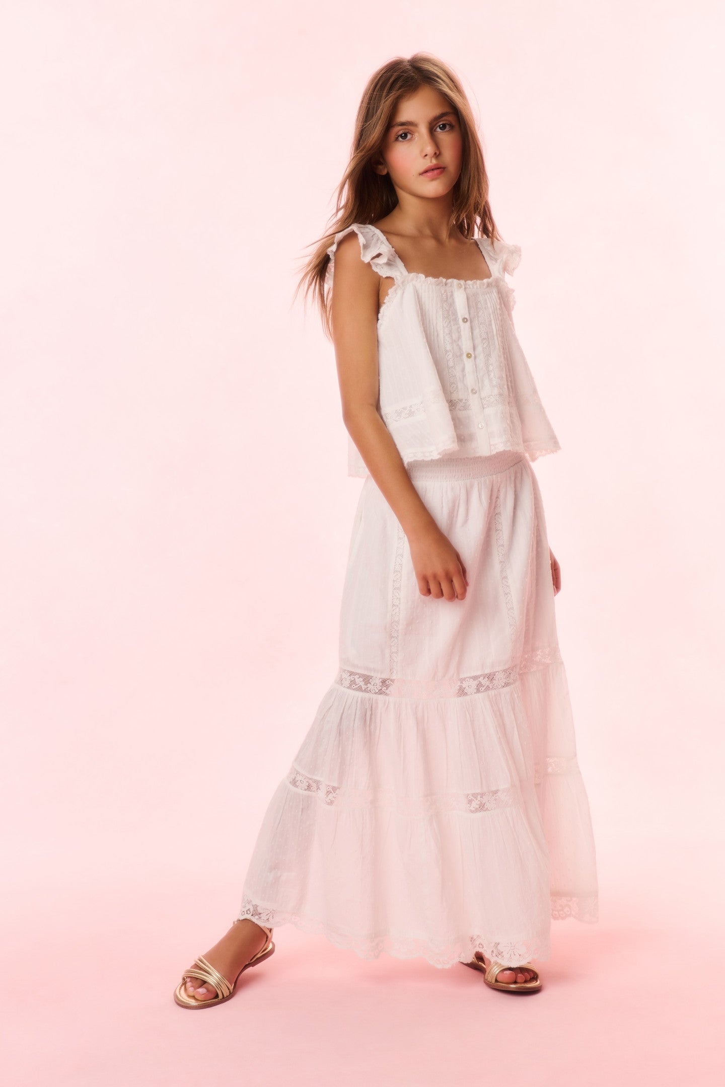 Girls Donella Cotton Lace-Trimmed Skirt in Optic White | Comfortable & Stylish Casual Wear for School, Parties & Everyday Outfits