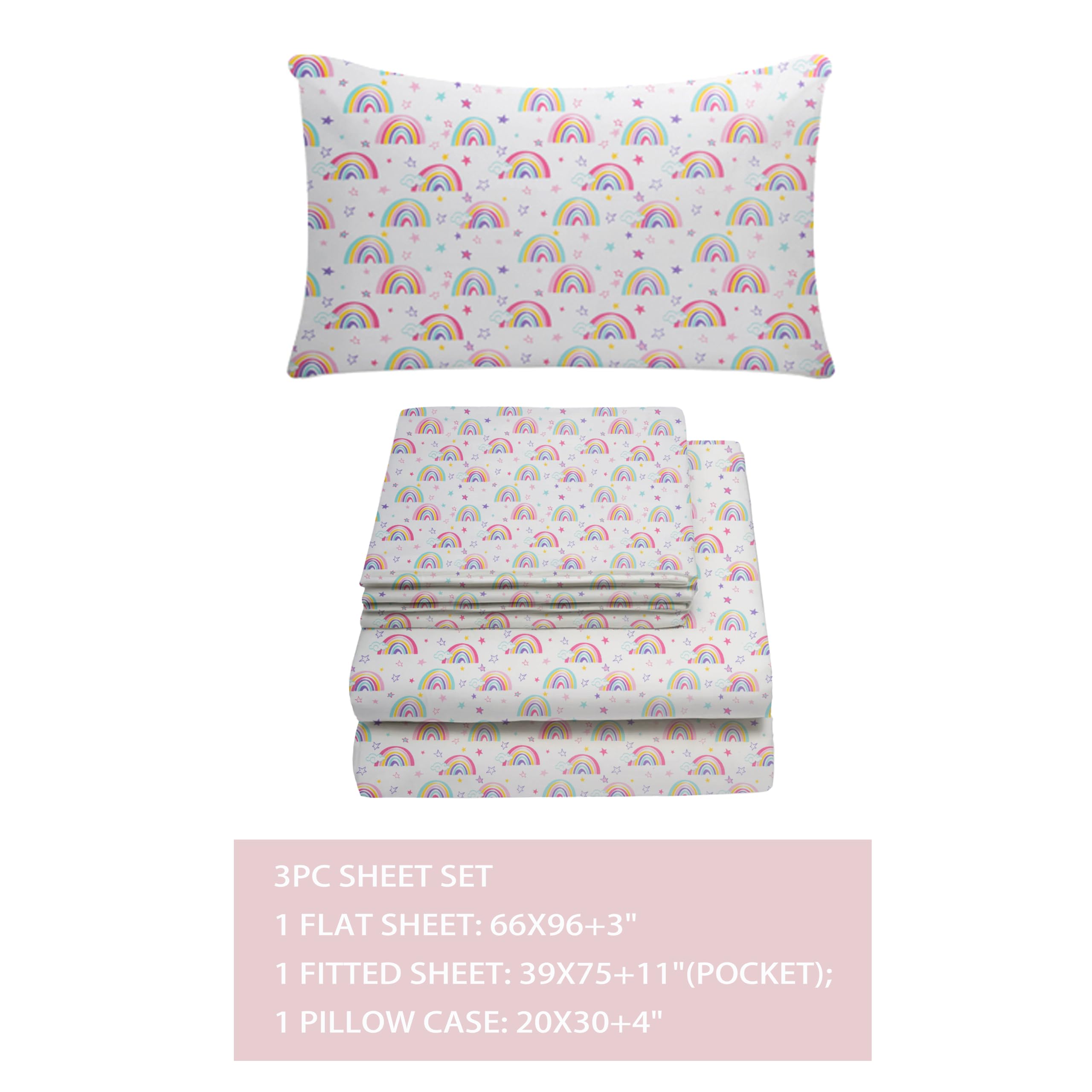 Soft & Breathable Twin Sheet & Pillowcase Set - 100% Cotton Bedding for Boys & Girls - Perfect for Kids' Bedrooms, Dorms & Sleepovers