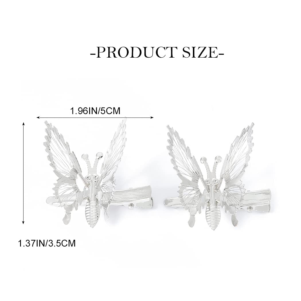BARTOSI Silver Butterfly Hair Clips - Moving Butterfly Hair Pins for Women & Girls (Pack of 2) | Elegant Hair Accessories for Parties, Weddings & Everyday Wear