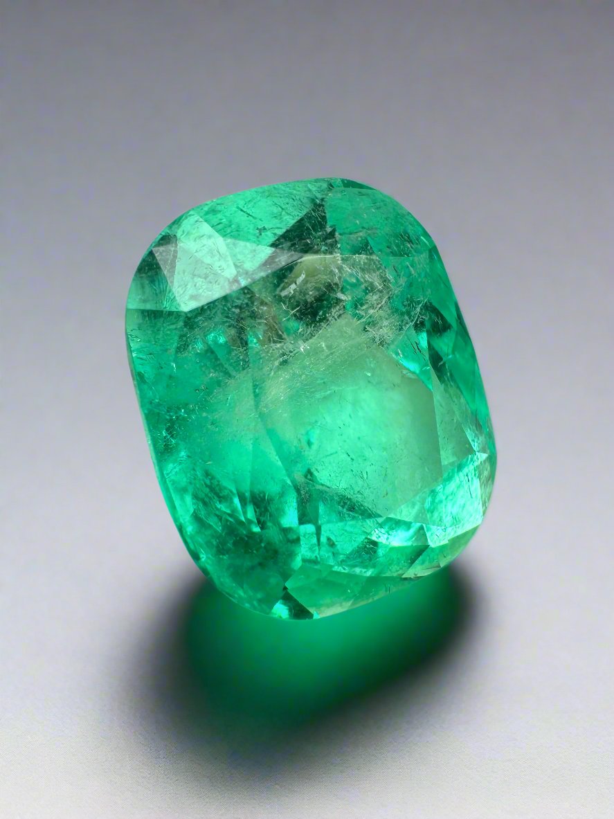 9.23 Carat 14x12mm Muzo Yellowish Green Natural Loose Colombian Emerald Cushion Cut Gemstone for Jewelry Making, Engagement Rings & Luxury Gifts