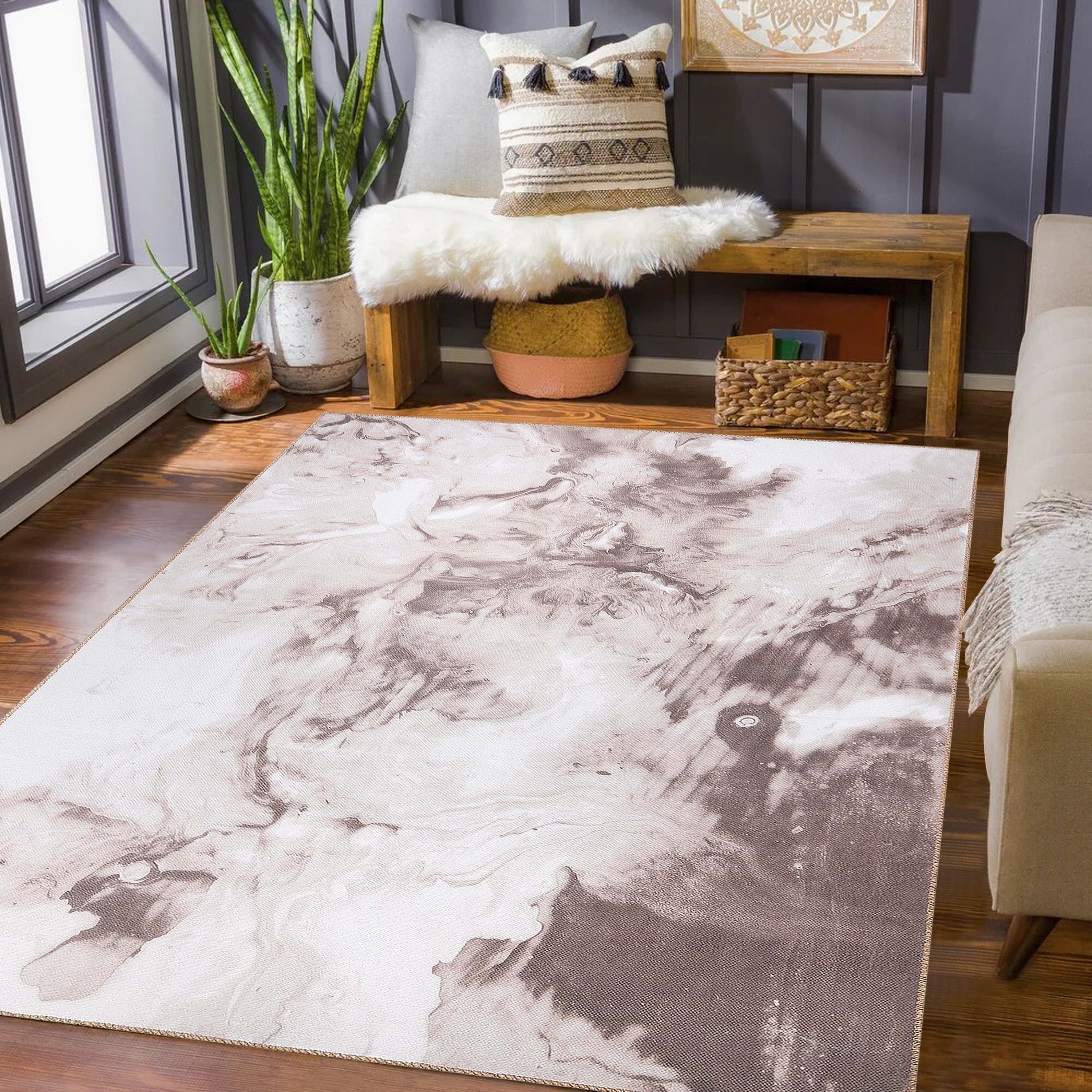 Yuma Abstract Marble Pattern Non-Slip Area Rug & Runner - Perfect for Living Room, Bedroom, or Hallway Decor