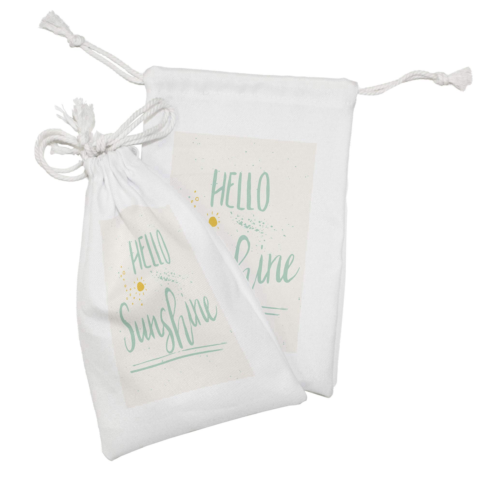 Ambesonne Hello Sunshine Fabric Pouch Set of 2 - Small Drawstring Bags for Toiletries, Masks & Favors - 9