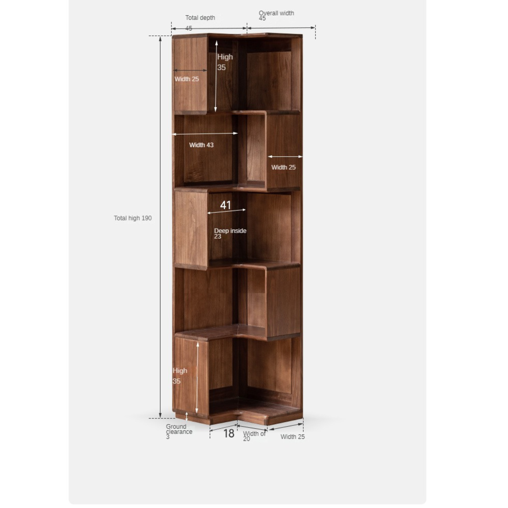 Solid Black Walnut Wood Corner Bookcase Shelf - Stylish Storage for Books, Decor & Small Spaces | Perfect for Living Room, Office & Bedroom Organization