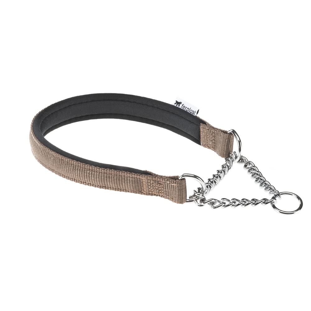 Farplast Daytona Half Chalk Collar for Dogs - Adjustable Brown Leather Dog Collar with Metal Buckle, Size 15-40cm - Perfect for Training, Walking & Outdoor Adventures