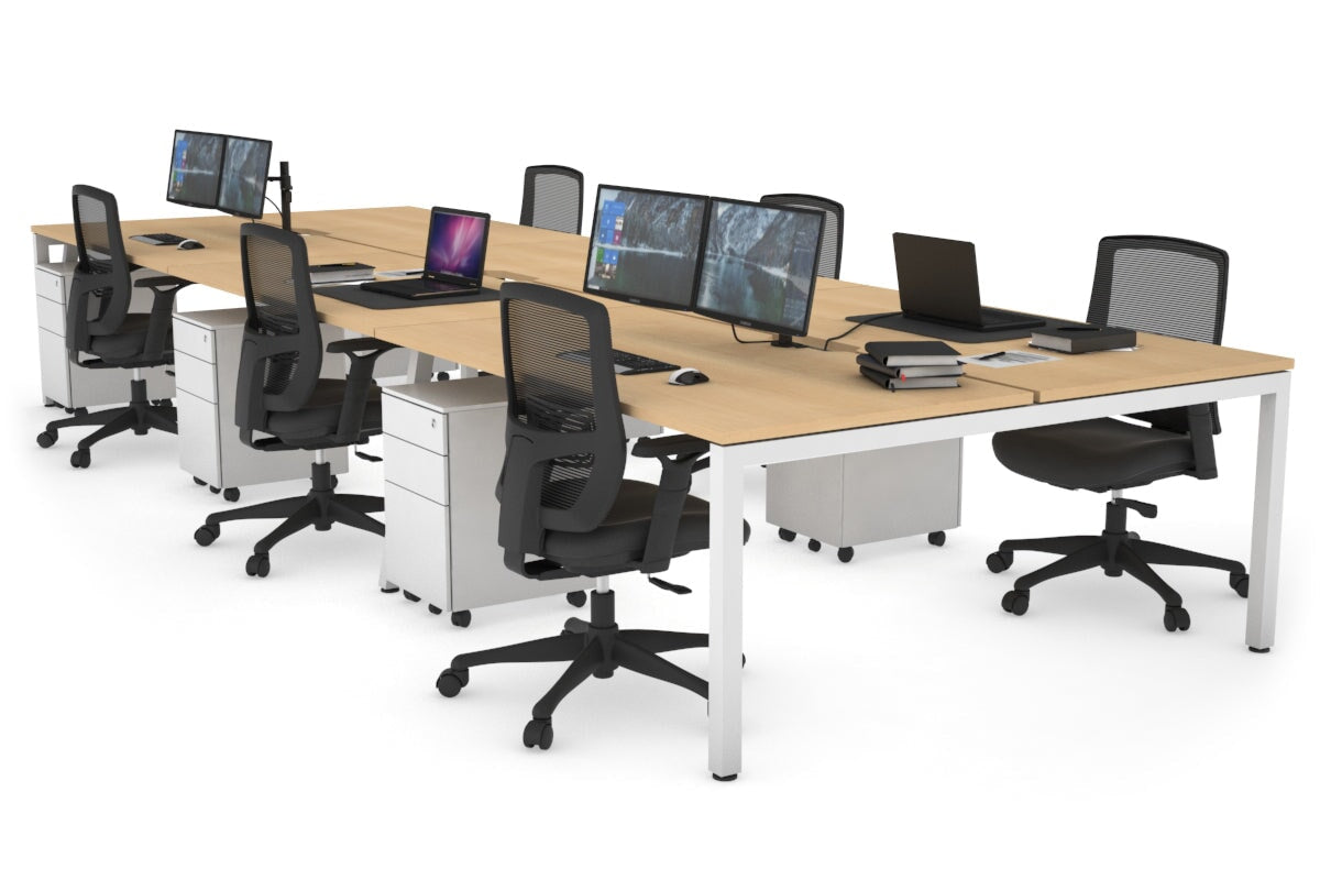Quadro Square Legs 6-Person Office Workstation - 1800L x 800W with Cable Management - Ideal for Collaborative Workspaces & Open Office Environments