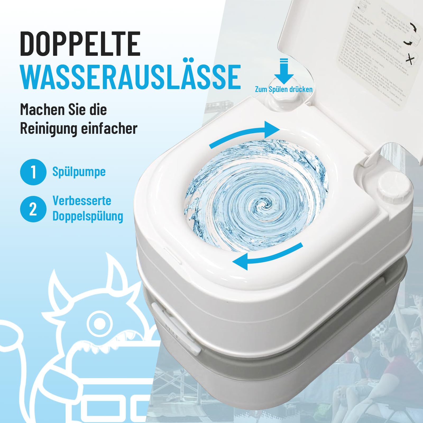 24L Portable Camping Toilet with Chemical Flush - Lightweight & Sturdy Design Supports Up to 150kg - Perfect for RVs, Boats & Outdoor Adventures - Includes Convenient Storage Compartment