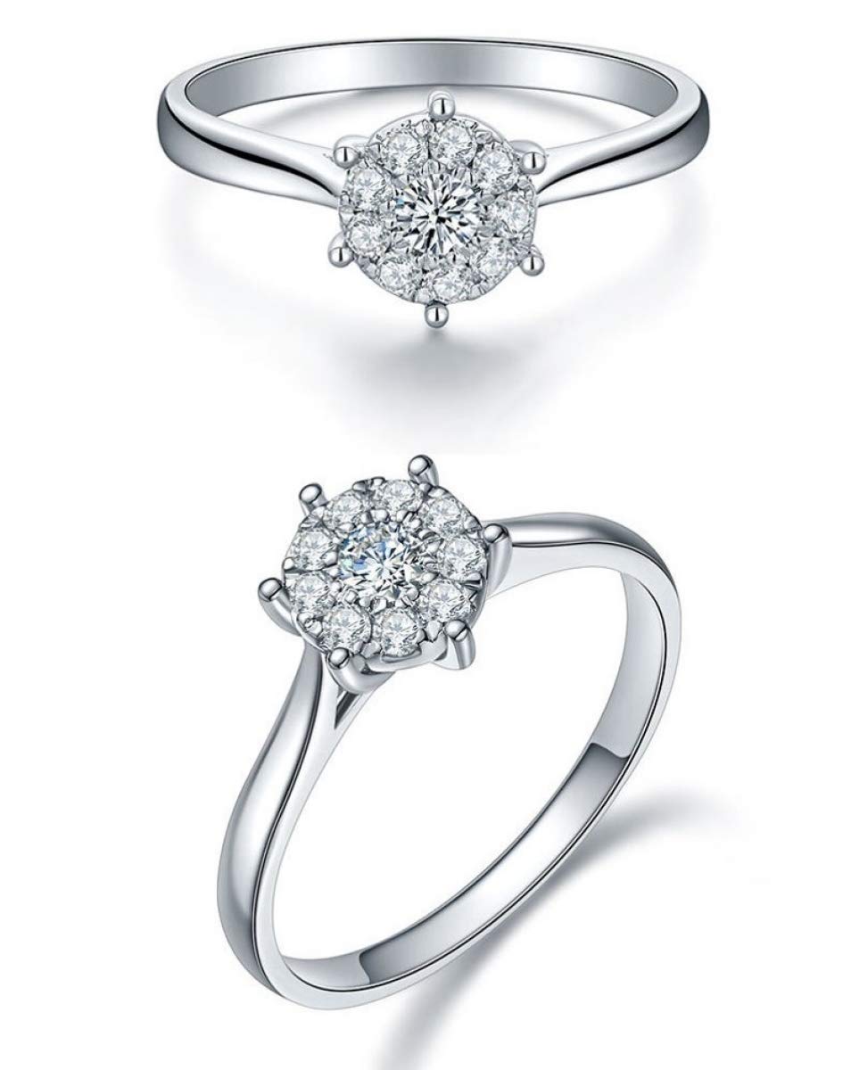14K White Gold Diamond Engagement Ring for Women - 0.48ct Halo Cluster Wedding Band with Claw Setting, Perfect Anniversary & Christmas Gift (Ideal for Proposals, Weddings, Valentine's Day)