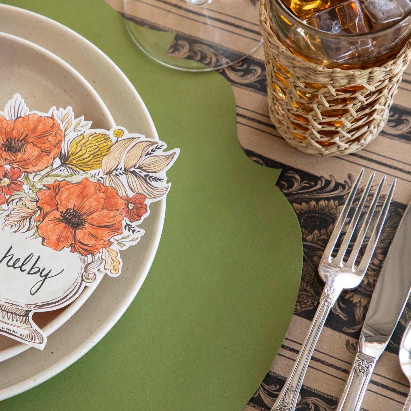 Eco-Friendly Green French Frame Placemat for Dining Table - Perfect for Home Decor, Parties, and Everyday Use