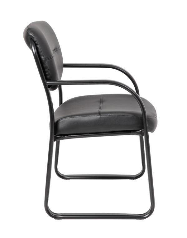 Boss Leather Sled Base Armchair - Modern Guest Chair for Living Room, Office & Dining Room - Premium Leather Upholstery with Sturdy Sled Base - Perfect for Home, Office & Hospitality Settings