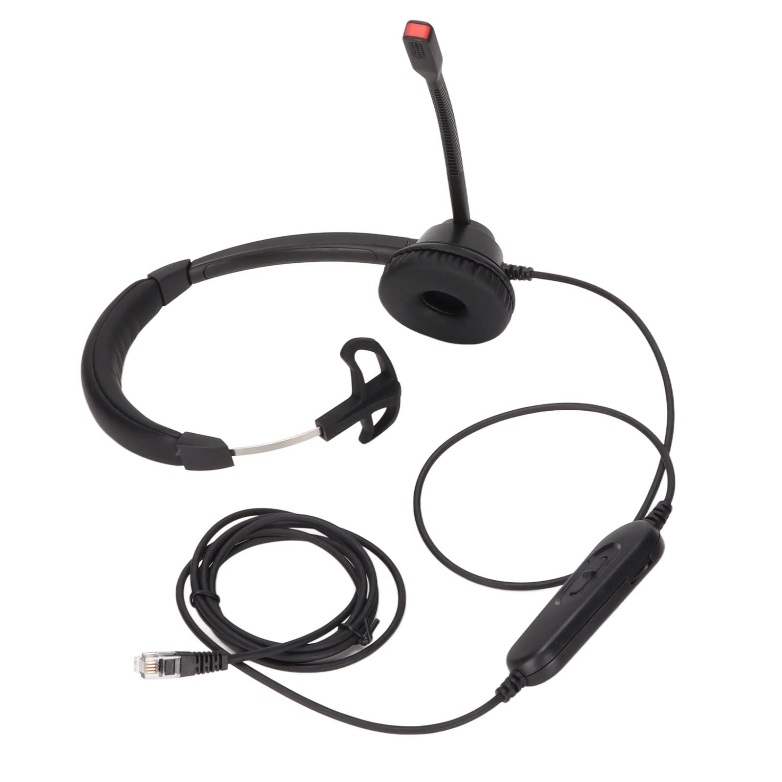 PUSOKEI RJ9 Telephone Headset - Single Ear Headset with Noise Canceling Mic & Volume Control - Wired RJ9 Jack for Customer Service, VOIP Phone, Call Center - Perfect for Office, Remote Work & Business Communications