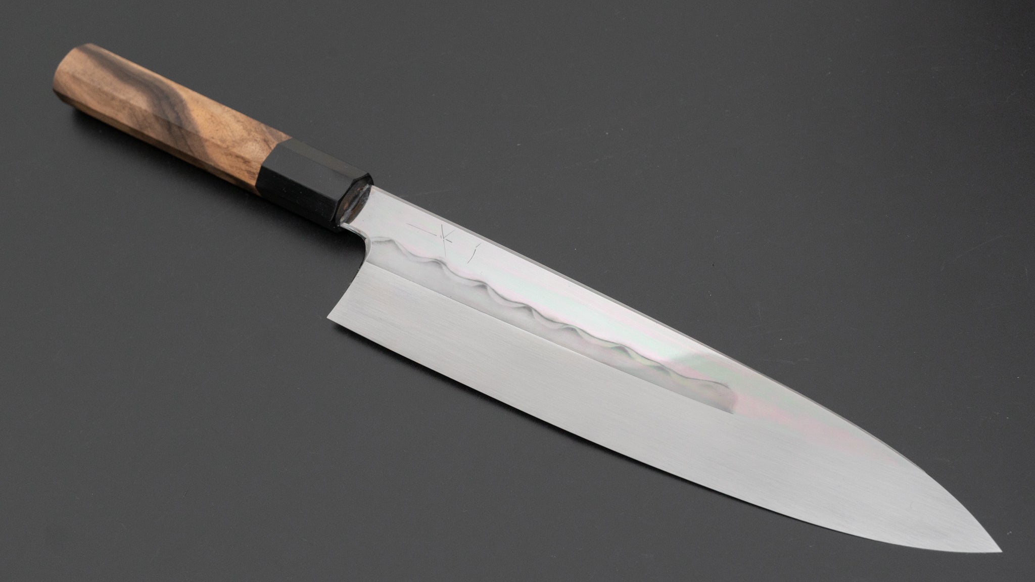 Hitohira Togashi White #1 Notaremon Mizu Honyaki Gyuto 240mm Japanese Chef Knife - Kurokaki Persimmon Handle with Saya (#089) - Perfect for Professional Chefs & Home Cooking Enthusiasts