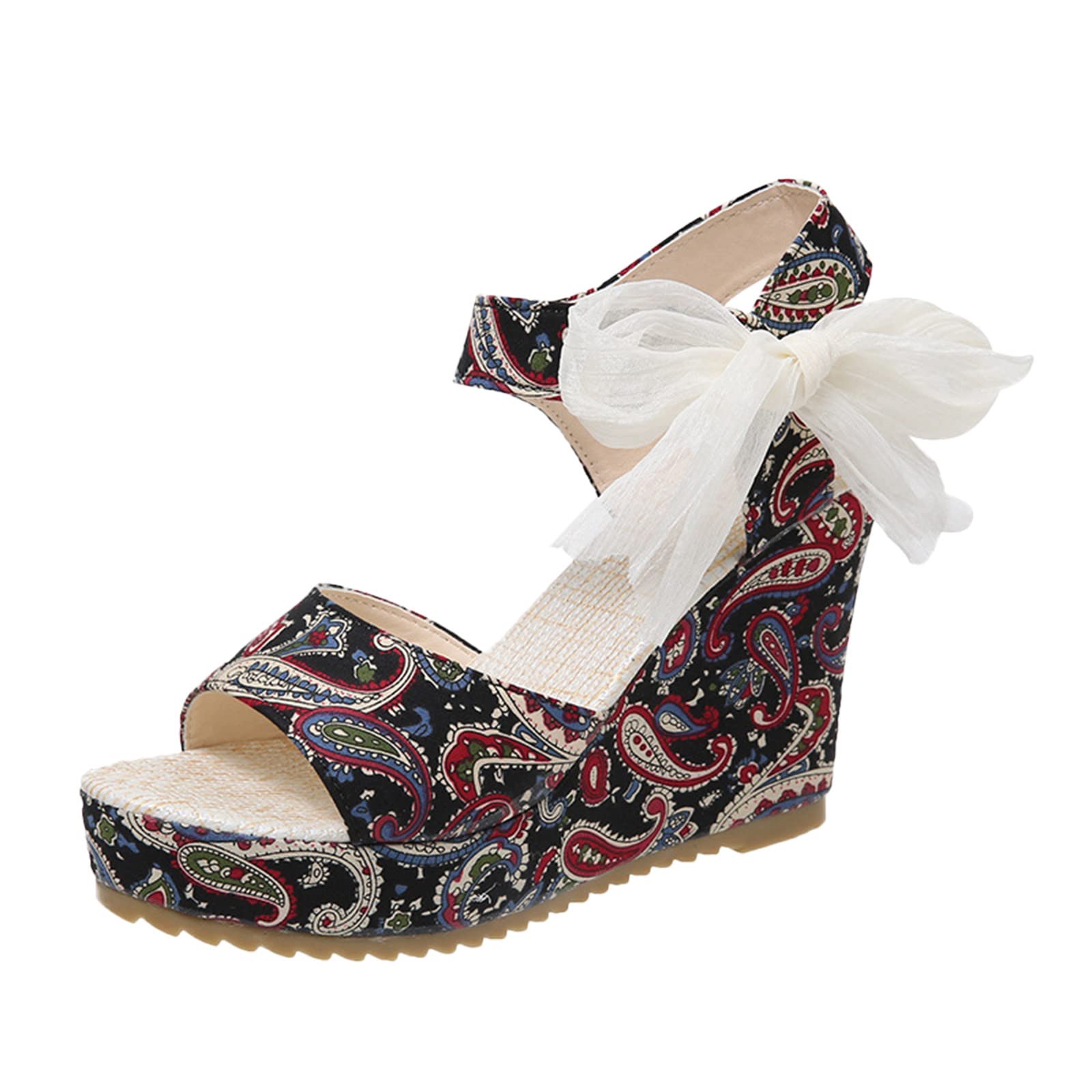 Women's RUIY Platform Sandals - Floral Print Cloth Casual Wedge Sandals with Cork Sole | Comfortable & Stylish for Summer, Beach, and Everyday Wear