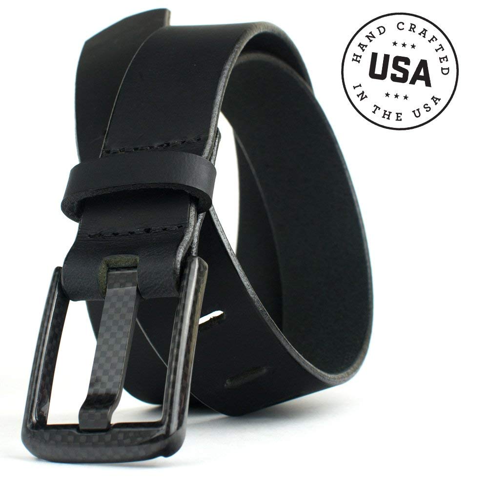 Premium Carbon Fiber Wide Pin Full Grain Leather Belt - Non-Metal, USA Made, TSA Friendly, Nickel Free Buckle | Durable Dress Belt for Business, Travel & Formal Occasions