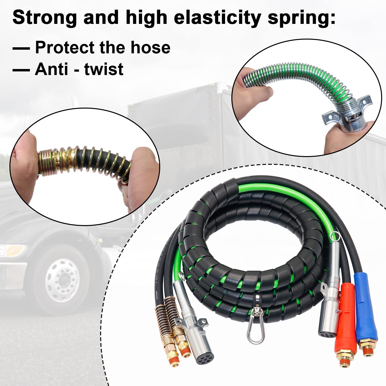 12ft 3-in-1 ABS Air Brake Lines for Freightliner Tractor Trailers - Heavy Duty Glad Hand Air Hose for Trucking & Commercial Vehicles - Ideal for Long Haul Transport & Emergency Repairs
