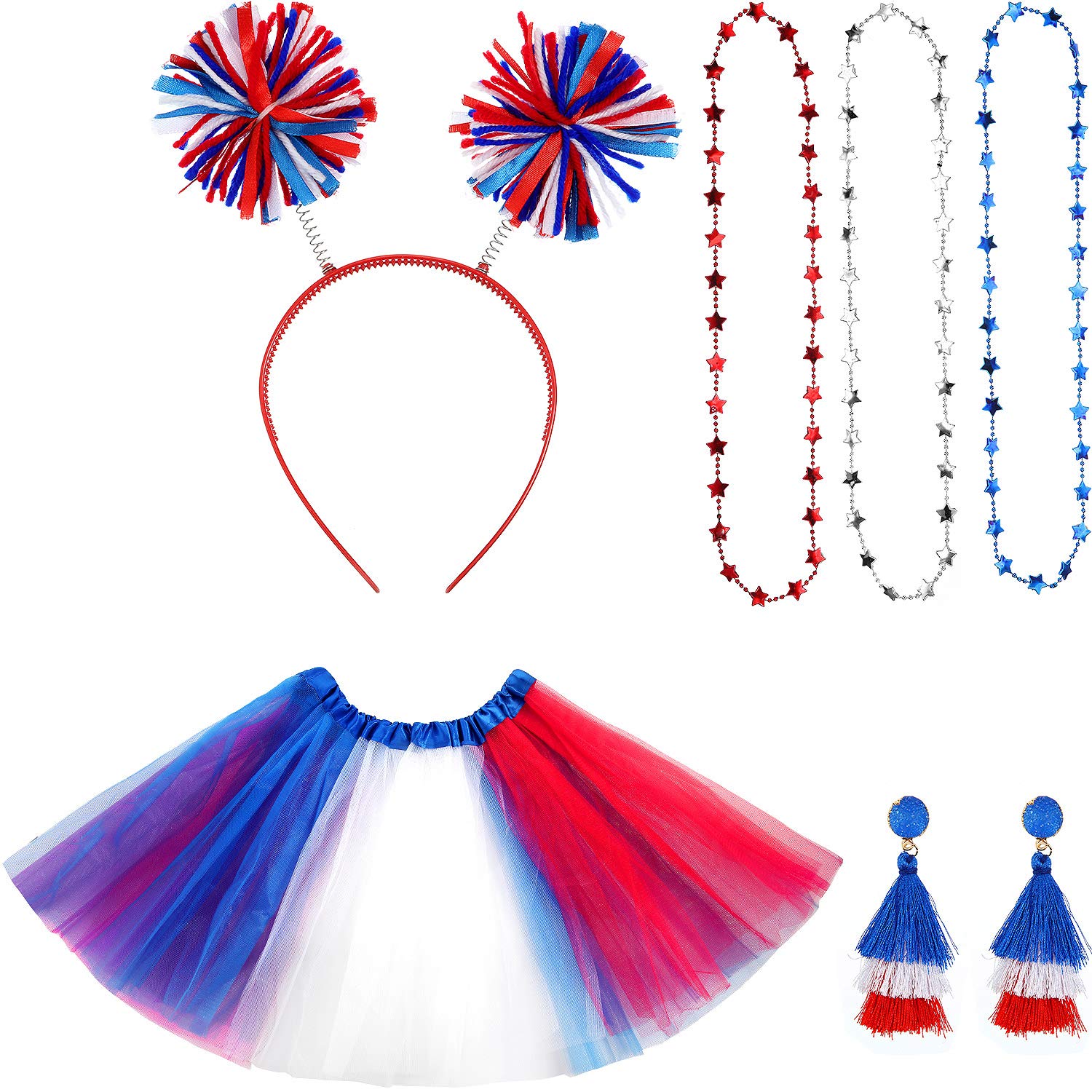 Women's Party Costume Accessories Set - Tutu Skirt, Headband, Tassel Earrings & Beaded Necklace for Halloween, Cosplay & Birthday Celebrations