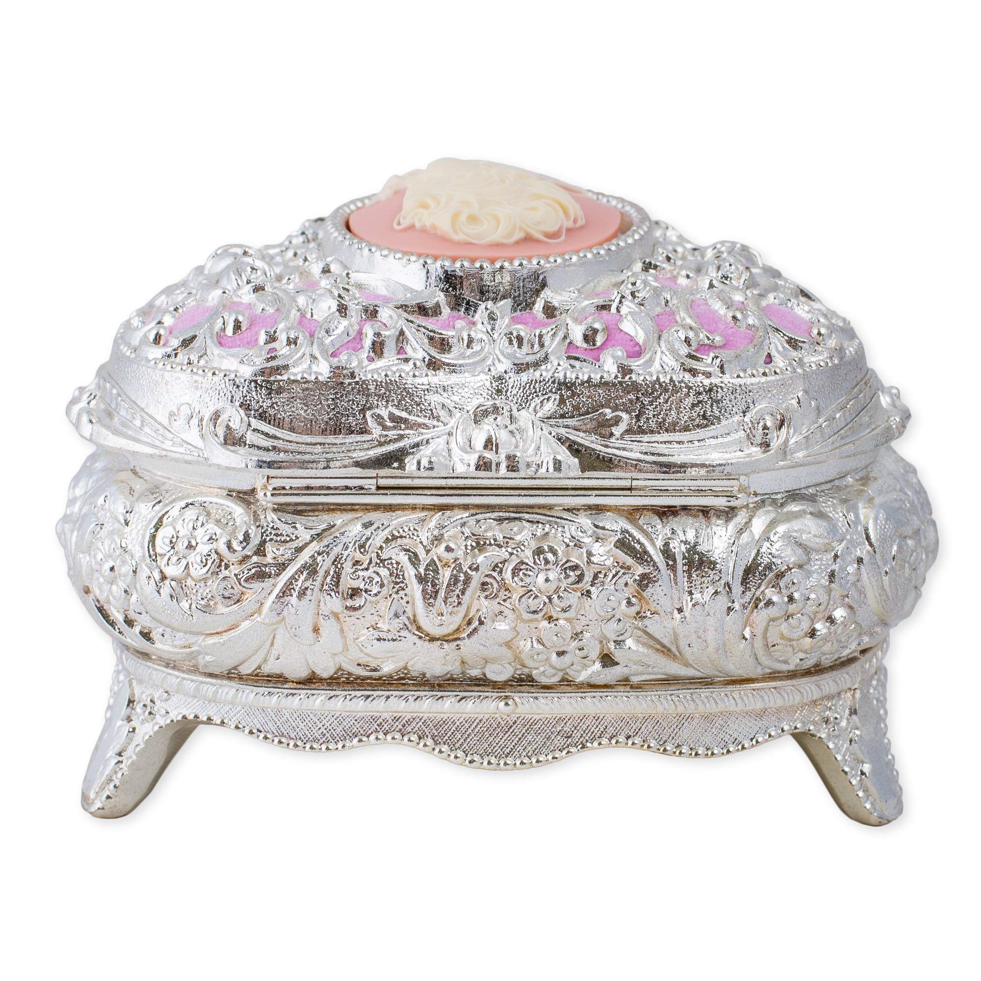 Heart-Shaped Cameo Music Jewelry Box with Austrian Crystals - Plays 'Unforgettable' Melody | Perfect Gift for Anniversaries, Valentine's Day & Home Decor