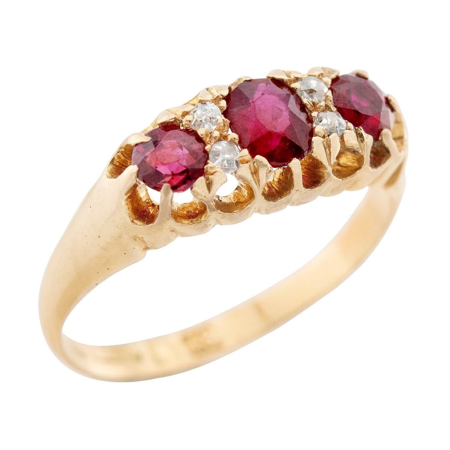Antique Late Victorian 18K Gold Ruby & Diamond Engagement Ring - Vintage Jewelry for Weddings, Anniversaries & Special Occasions