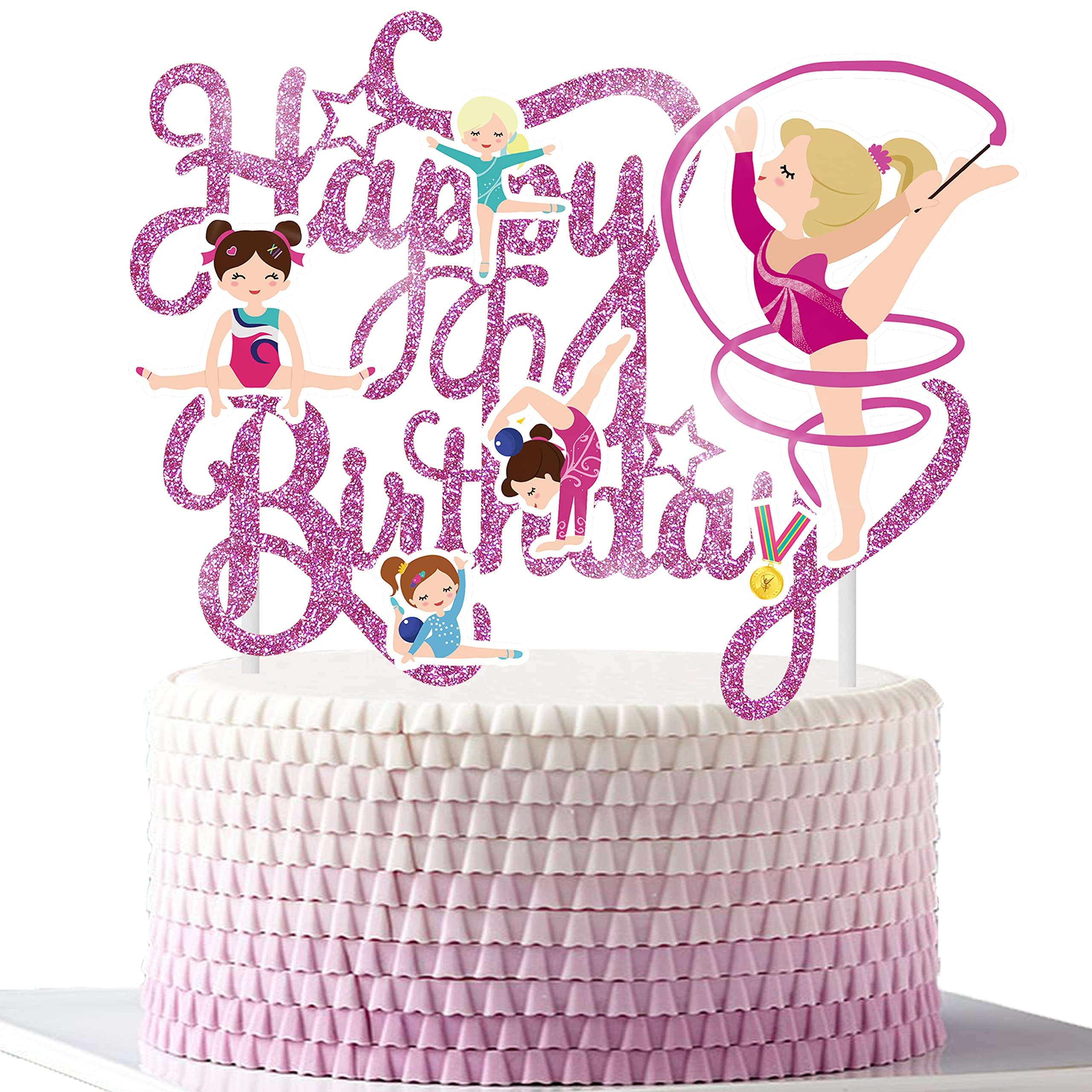 Sparkling Gymnast Girl Cake Topper - Purple Gymnastics Birthday Cake Decoration with Top Hat for Gymnast Themed Parties | Perfect for Baby Girl's 1st Birthday, Gymnastics Celebration & Themed Dessert Decor