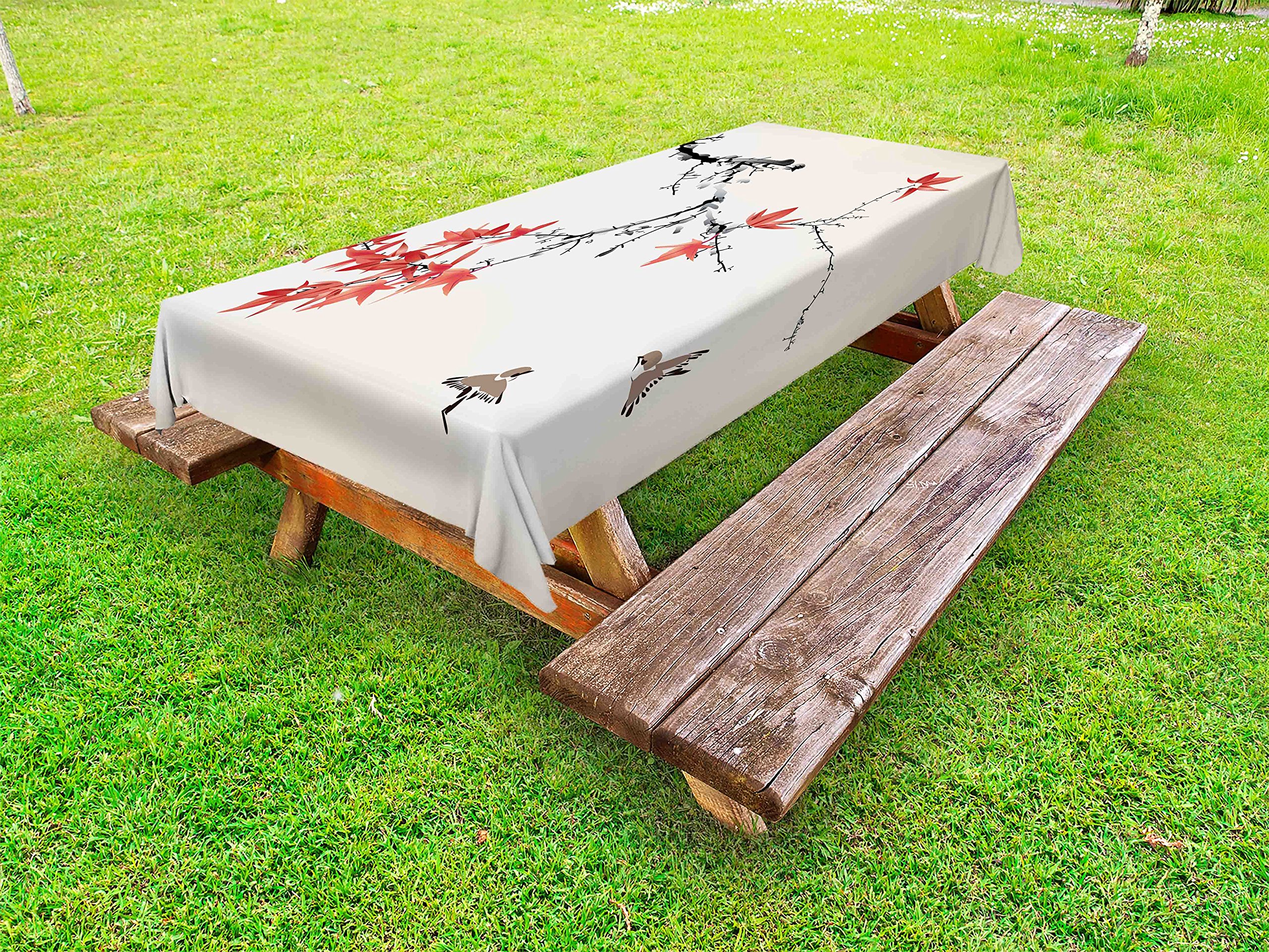 Ambesonne Japanese Cherry Blossom Tablecloth - Sakura Tree Watercolor Design, Washable Picnic Table Cover 58x120 Inches, Coral & Black - Perfect for Spring Outdoor Dining, Garden Parties & Romantic Decor