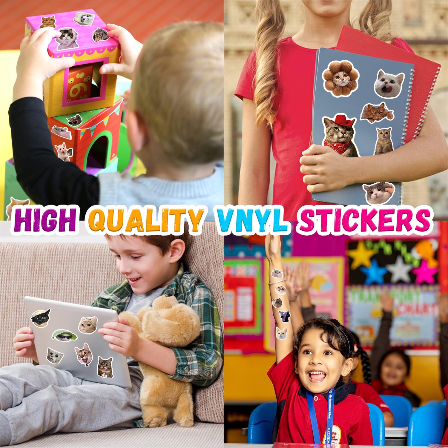 100 Pcs Waterproof Vinyl Cat Stickers for Kids - Cute Decals for Water Bottles, Laptops, Phones & Skateboards - Fun Stickers for Boys, Girls & Teens - Perfect for School, DIY Projects & Gift Giving