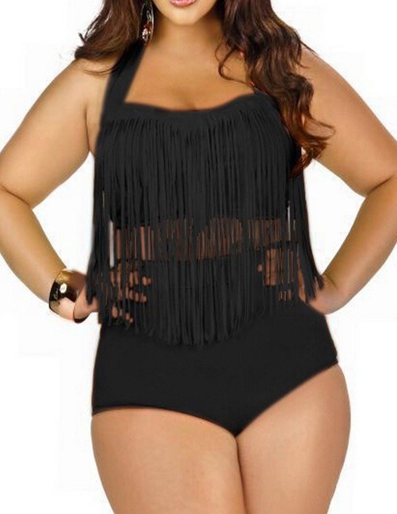 Plus Size High Waist Fringe Bikini Set for Women - Trendy Two Piece Swimwear for Beach, Pool & Summer Vacations