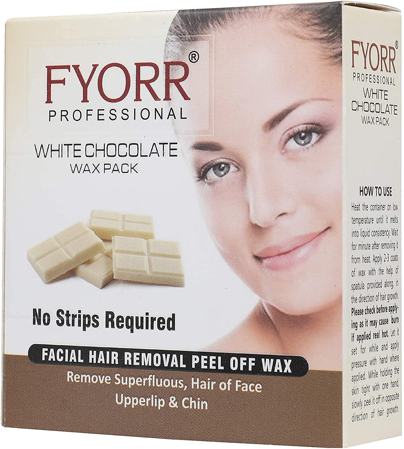 FYORR 80g Peel-Off Wax Kit for Upper Lip, Facial Hair & Eyebrows - Includes Wooden Spatula - White Chocolate Scent (240g Total) - At-Home Hair Removal for Women - Perfect for Smooth Skin Before Dates & Special Events