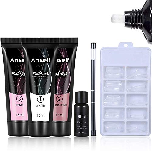 Poly Gel Nail Kit - 3 Colors, 15ml with Molds & Tools for DIY Nail Extensions & Designs