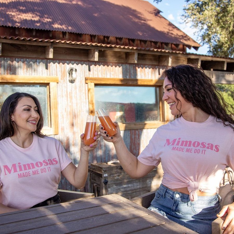 Women's 'Mimosas Made Me Do It' Boyfriend Fit T-Shirt - Light Pink | Casual Outfit, Brunch & Weekend Wear