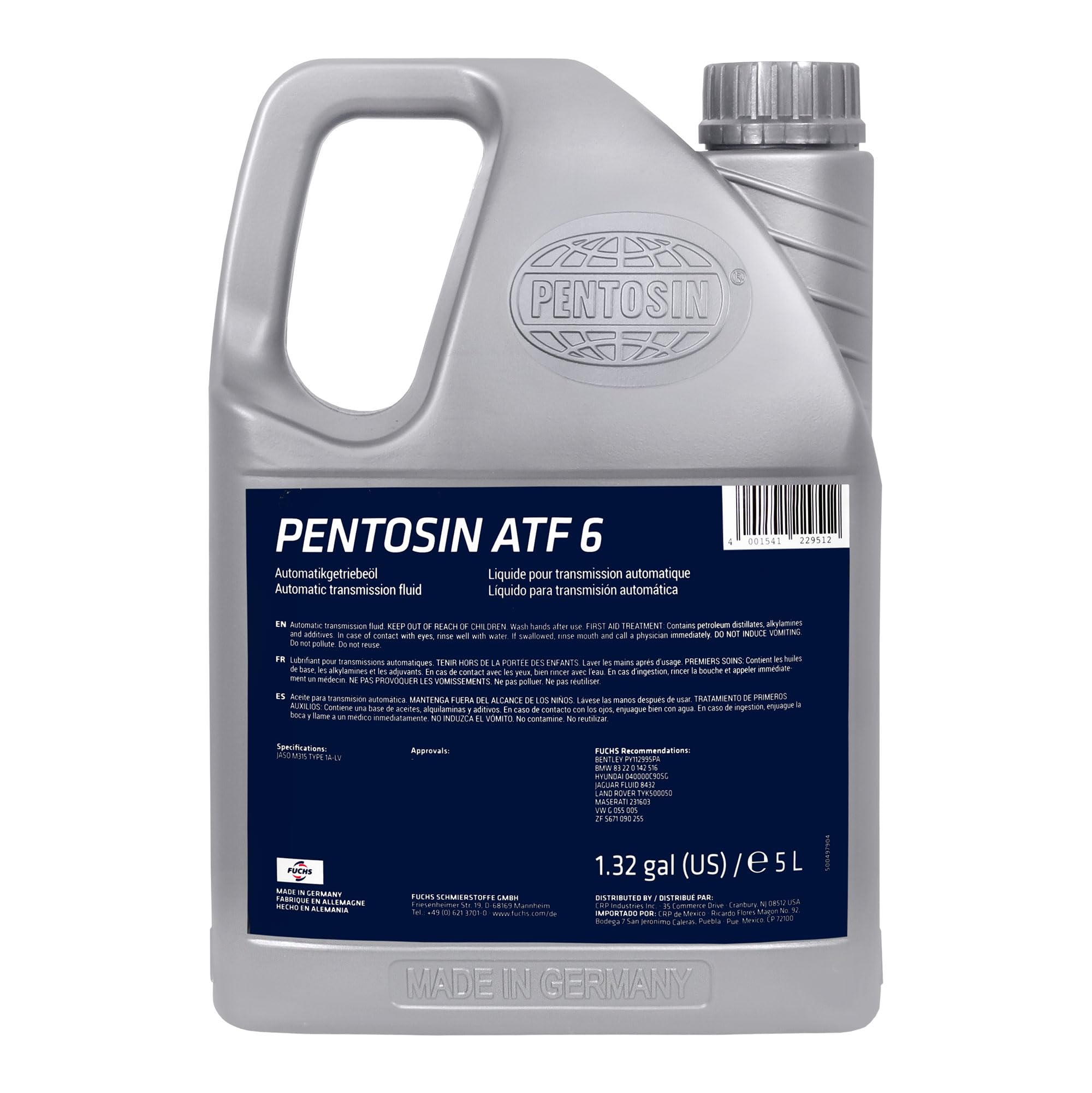 Pentosin 1058207 ATF 6 Long-Life Fully Synthetic Automatic Transmission Fluid - 5 Liter Jug for Aston Martin, Audi, Bentley, Jaguar, Land Rover, Maserati, Rolls Royce | Premium Transmission Fluid for Smooth Gear Shifting & Extended Vehicle Life | Ideal for High-Performance Luxury Cars & SUVs