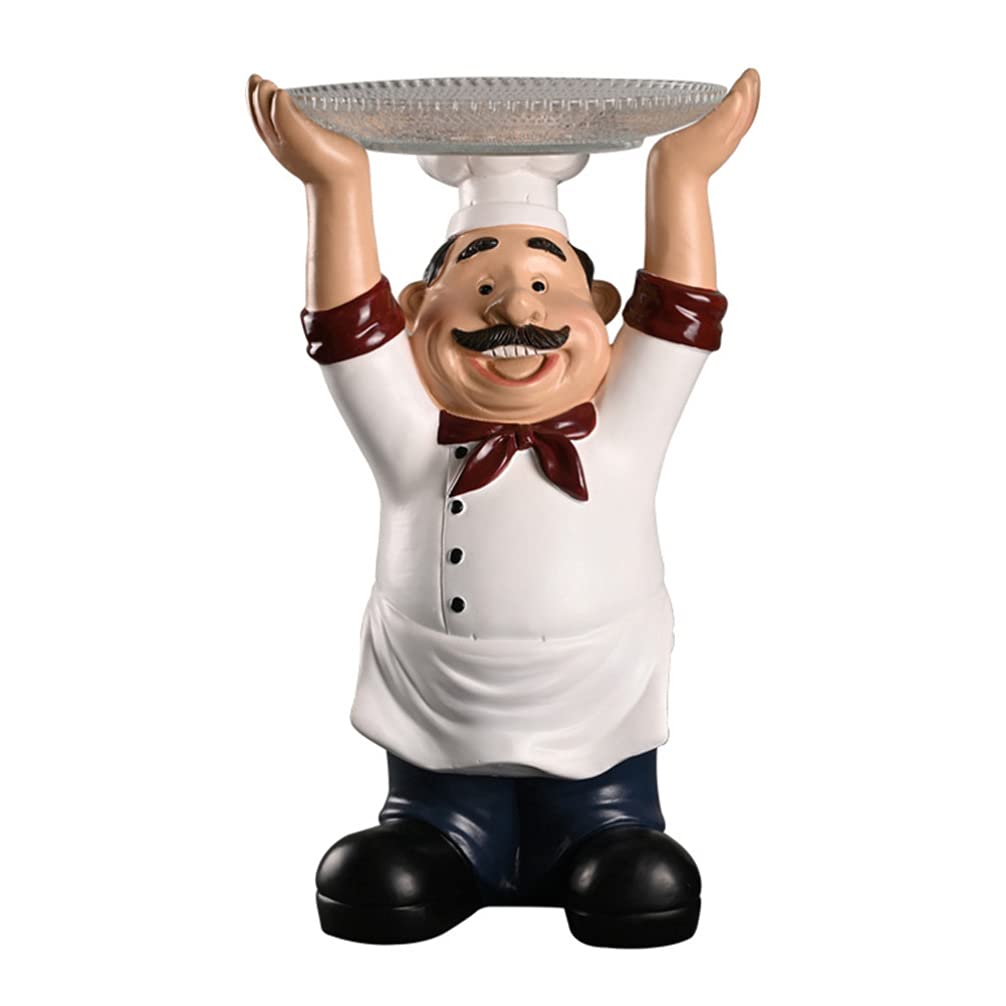Cabilock French Chef Figurine Holding Plates Statue - Kitchen Table Centerpiece, Countertop Ornament for Restaurant, Cafe, Bar Decor, Ring Holder Dish, Perfect for Home, Kitchen, and Dining Room Decoration