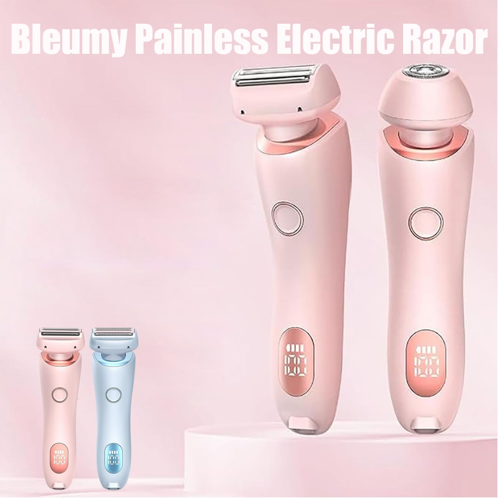 Bleumy 2-in-1 Painless Electric Razor for Women - Waterproof & Multifunctional Women's Shaver with LED Display (Pink) - Perfect for Travel, Bikini Line & Sensitive Skin Grooming