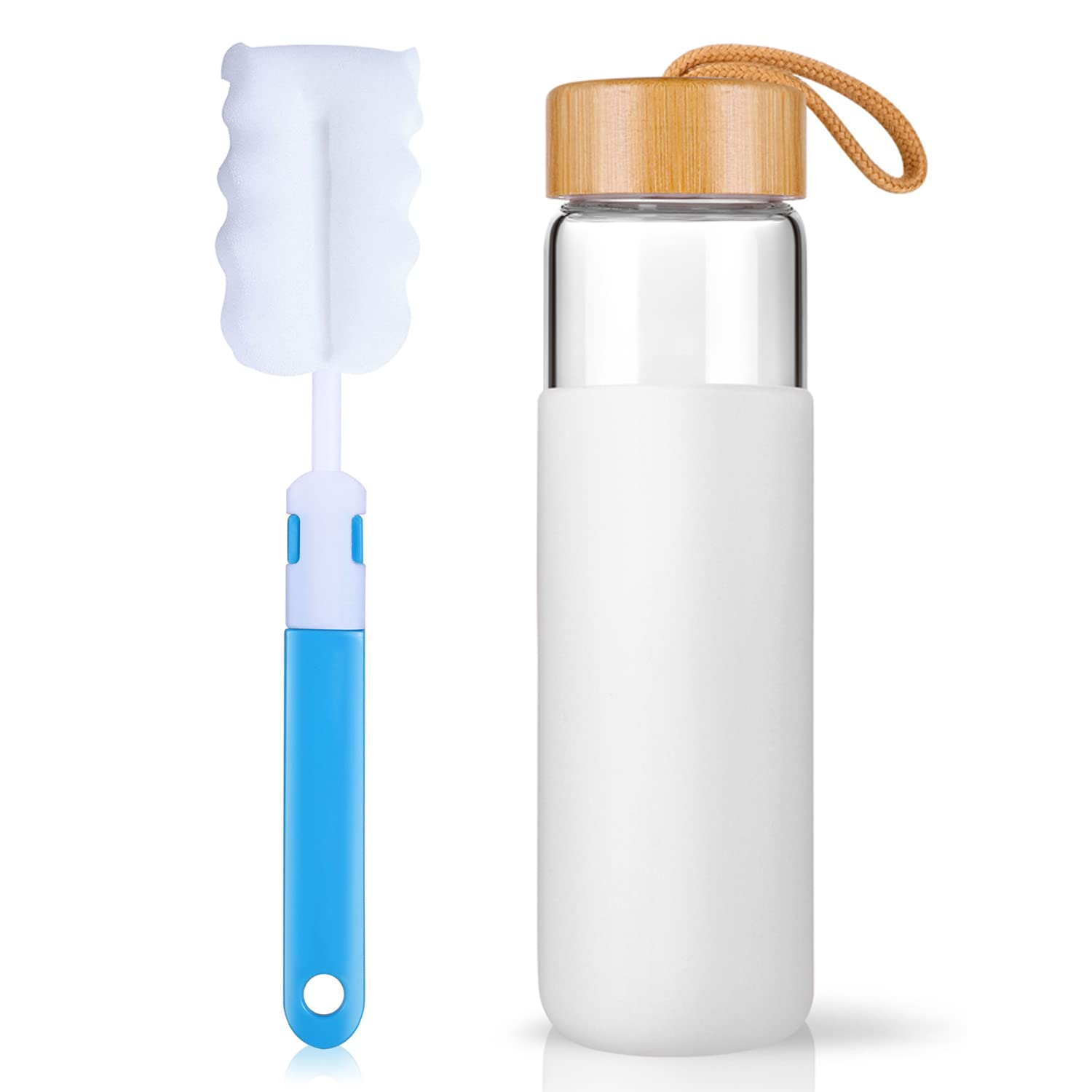 20 Oz Borosilicate Glass Water Bottle with Bamboo Lid & Silicone Sleeve - BPA Free Reusable Drinking Bottle - Eco-Friendly Glass Shaker Bottle with Cleaning Brush - Perfect for Gym, Office, Travel & Home Use